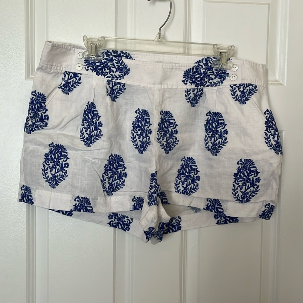 Vineyard Vines Blue and White Linen Shorts, Women 14